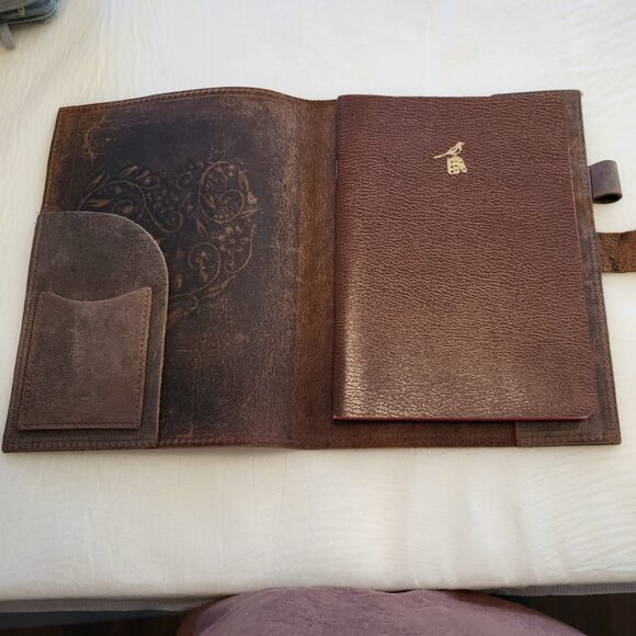 Leather Notebook Cover Floral Heart Natural Distressed Patina - Picture 7 of 14